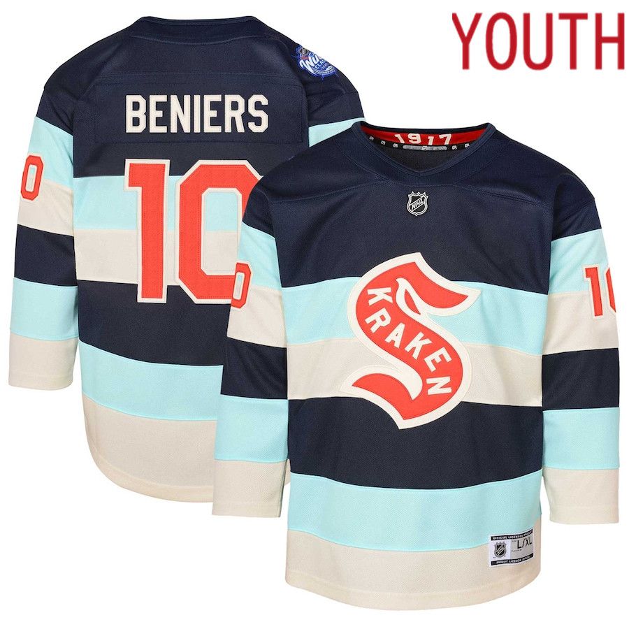 Youth Seattle Kraken #10 Matty Beniers Deep Sea Blue 2024 NHL Winter Classic Premier Player Jersey